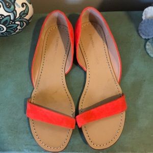 Hot Orange Suede Open-Toe Flats